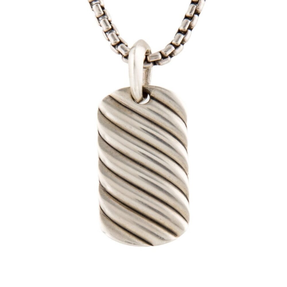 DAVID YURMAN STERLING SILVER 925 SCULPTED CABLE DOG TAG PENDANT NECKLACE